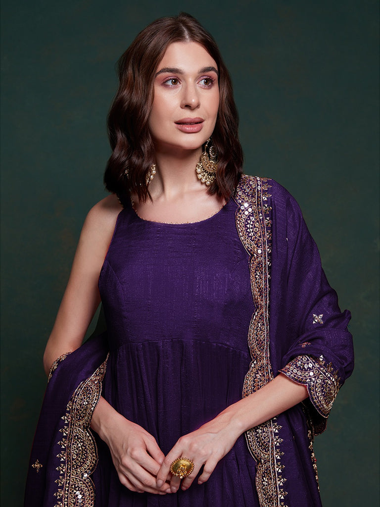 Purple Silk Gown with Sequins and Zari Embellishments ClothsVilla