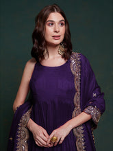 Load image into Gallery viewer, Purple Silk Gown with Sequins and Zari Embellishments ClothsVilla