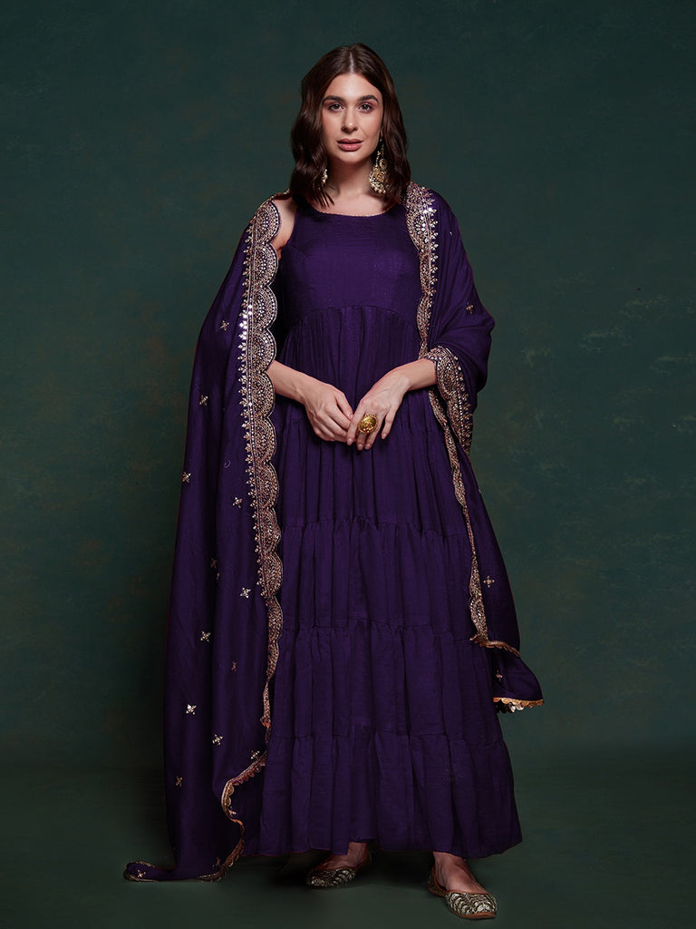 Purple Silk Gown with Sequins and Zari Embellishments ClothsVilla