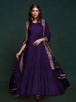 Purple Silk Gown with Sequins and Zari Embellishments ClothsVilla