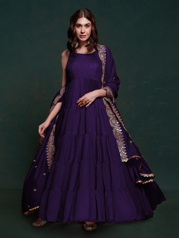 Purple Silk Gown with Sequins and Zari Embellishments ClothsVilla