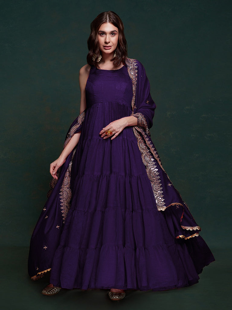 Purple Silk Gown with Sequins and Zari Embellishments ClothsVilla