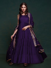 Load image into Gallery viewer, Purple Silk Gown with Sequins and Zari Embellishments ClothsVilla