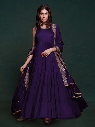 Purple Silk Gown with Sequins and Zari Embellishments ClothsVilla