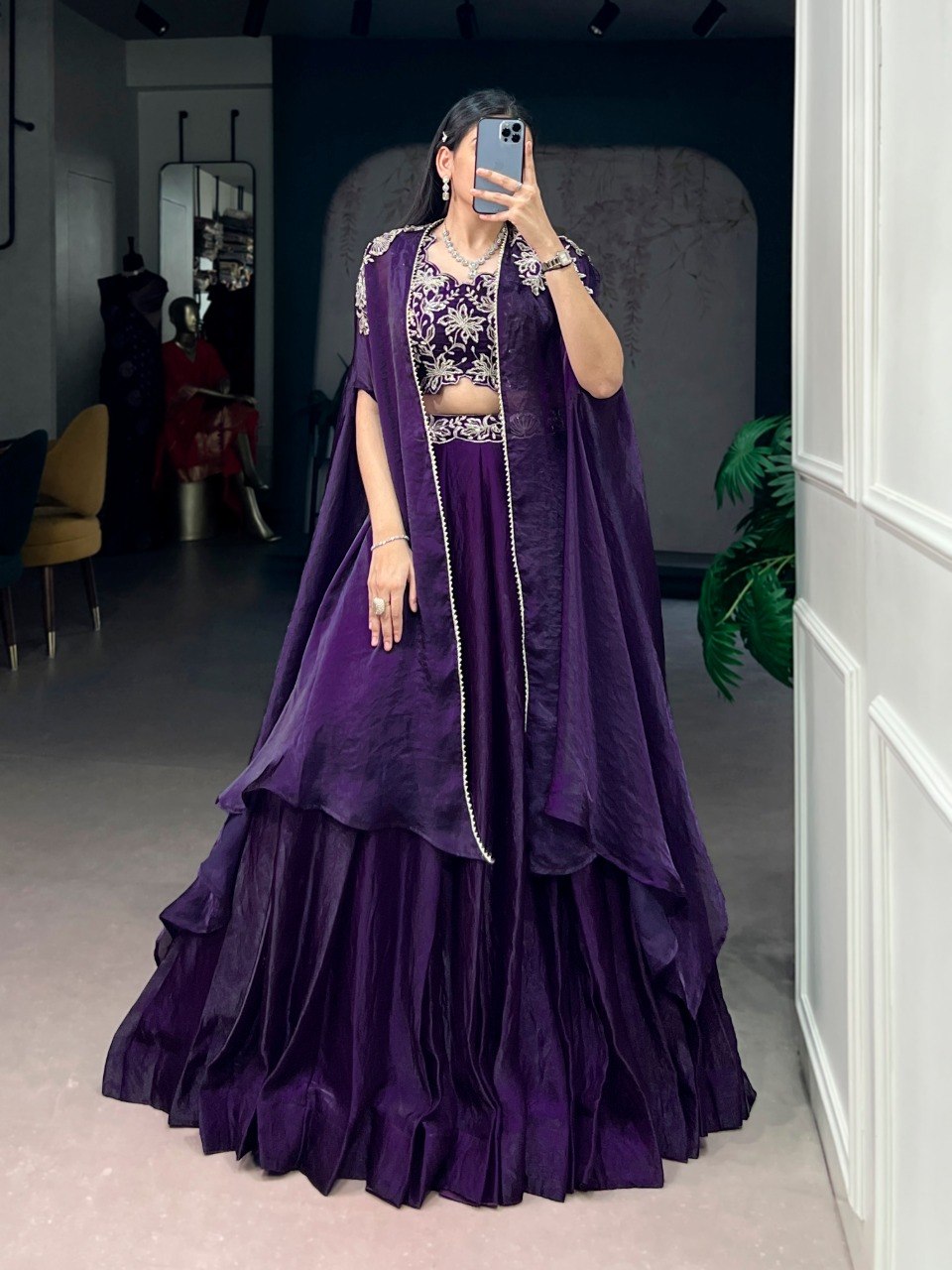 Purple Silk Lehenga with Blouse & Shrug ClothsVilla