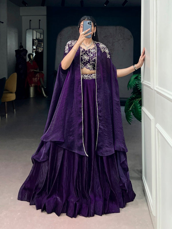 Purple Silk Lehenga with Blouse & Shrug ClothsVilla