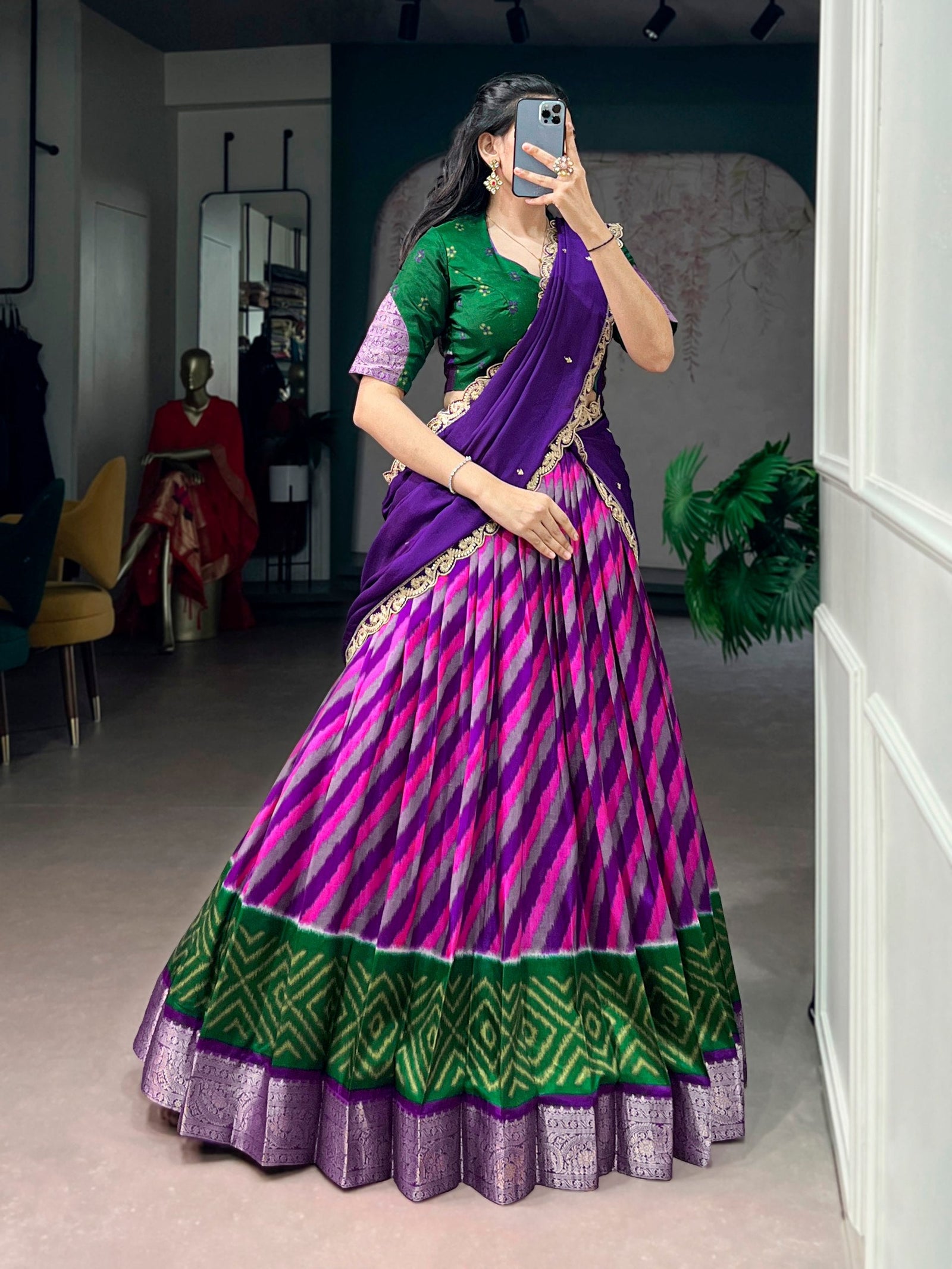 Purple Silk Leheriya Print Lehenga Choli ClothsVilla