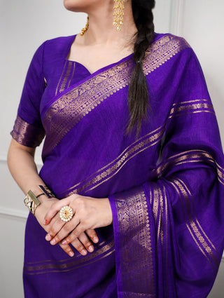 Purple Silk Saree Zari Work ClothsVilla
