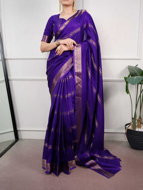 Purple Silk Saree Zari Work ClothsVilla Main image