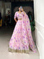 Purple Silken Blooms Tabby Silk Floral Print Lehenga with Lace Accents & Matching Dupatta