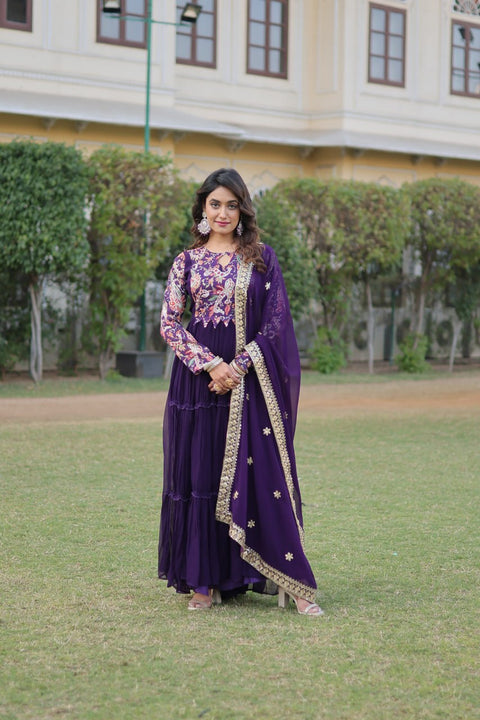 Purple Stunning Faux Georgette Gown Dupatta Collection in Vibrant Colors ClothsVilla Main image