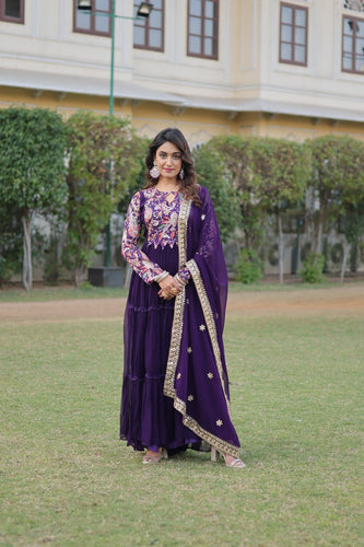 Purple Stunning Faux Georgette Gown Dupatta Collection in Vibrant Colors ClothsVilla