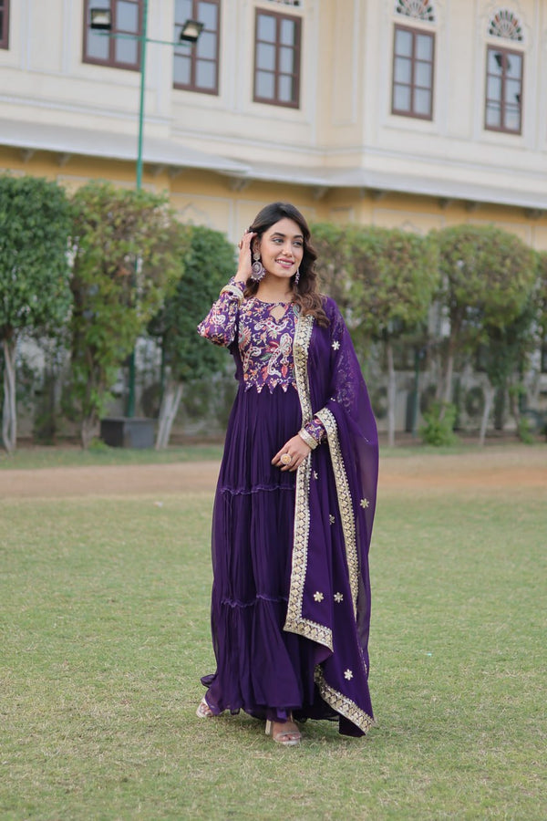 Purple Stunning Faux Georgette Gown Dupatta Collection in Vibrant Colors ClothsVilla