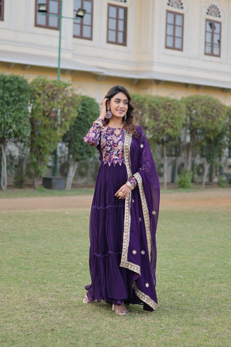 Purple Stunning Faux Georgette Gown Dupatta Collection in Vibrant Colors ClothsVilla
