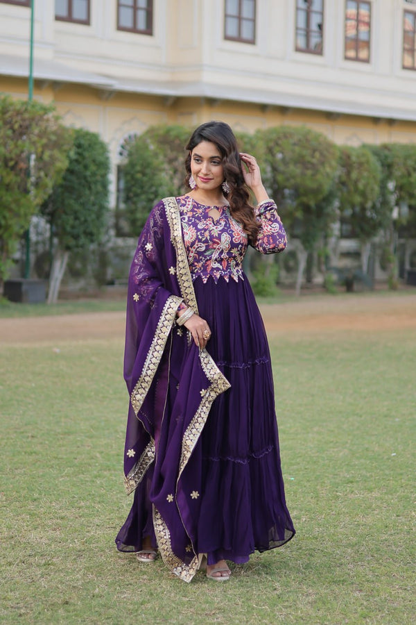Purple Stunning Faux Georgette Gown Dupatta Collection in Vibrant Colors ClothsVilla