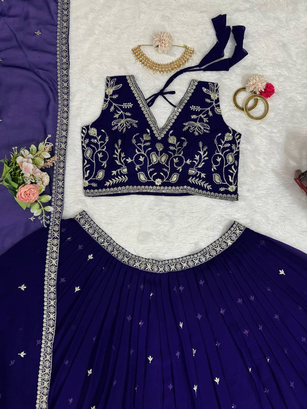 Purple Stunning Faux Georgette Sequin Embroidered Lehenga Choli Set with Lace Border Dupatta ClothsVilla
