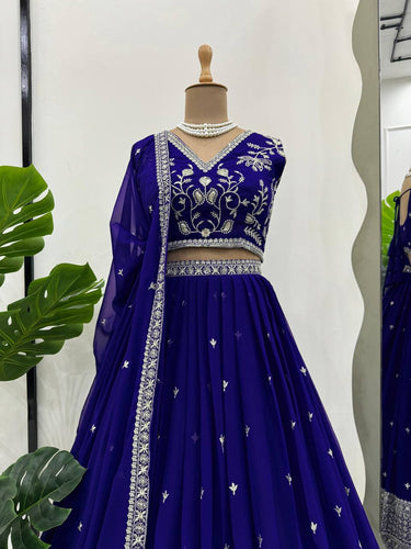 Purple Stunning Faux Georgette Sequin Embroidered Lehenga Choli Set with Lace Border Dupatta ClothsVilla