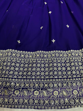Purple Stunning Faux Georgette Sequin Embroidered Lehenga Choli Set with Lace Border Dupatta ClothsVilla
