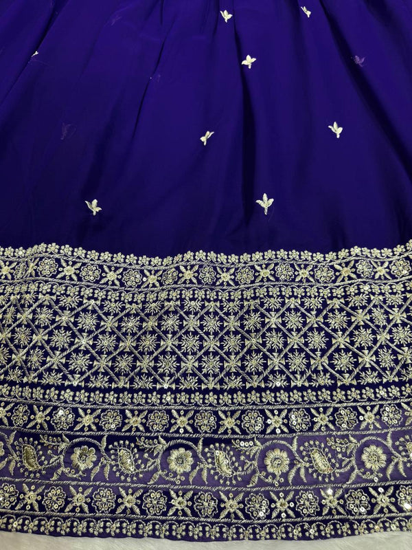 Purple Stunning Faux Georgette Sequin Embroidered Lehenga Choli Set with Lace Border Dupatta ClothsVilla