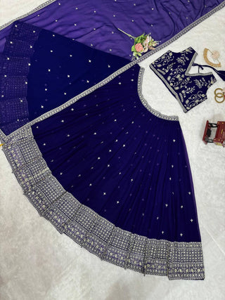 Purple Stunning Faux Georgette Sequin Embroidered Lehenga Choli Set with Lace Border Dupatta ClothsVilla