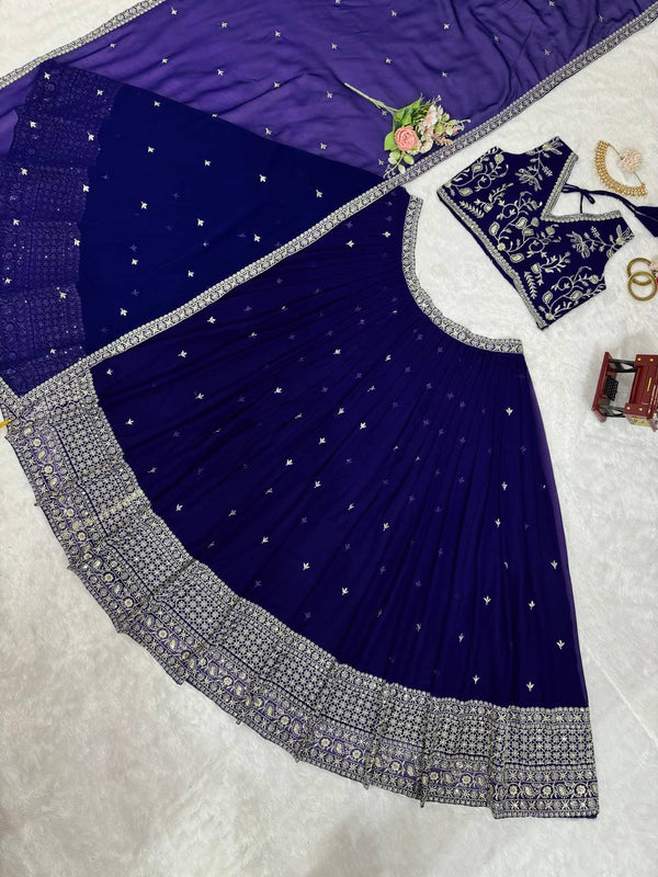 Purple Stunning Faux Georgette Sequin Embroidered Lehenga Choli Set with Lace Border Dupatta ClothsVilla