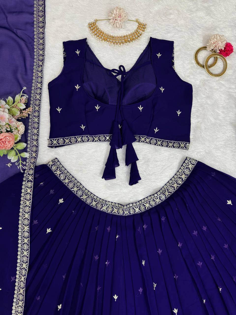 Purple Stunning Faux Georgette Sequin Embroidered Lehenga Choli Set with Lace Border Dupatta ClothsVilla