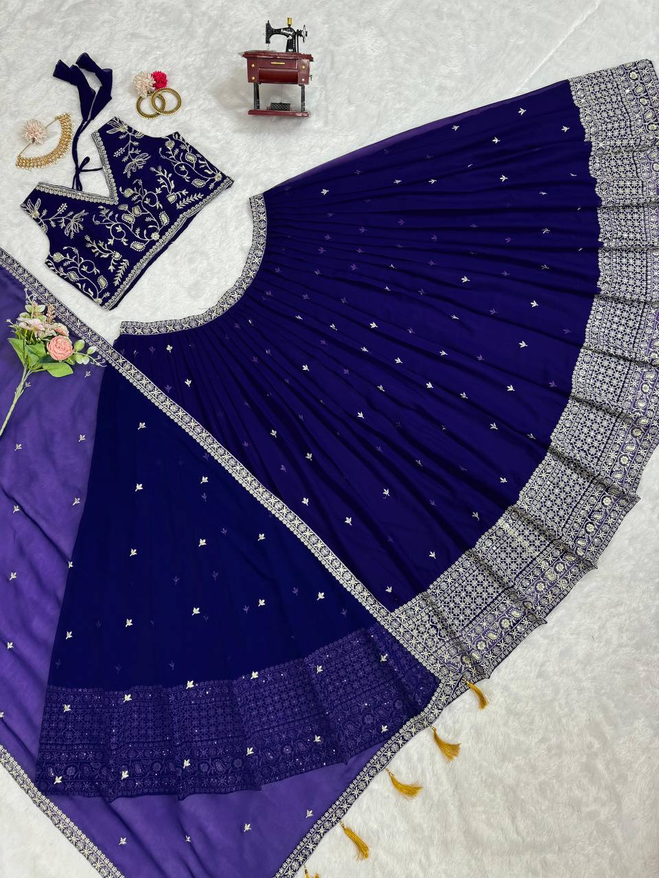 Purple Stunning Faux Georgette Sequin Embroidered Lehenga Choli Set with Lace Border Dupatta ClothsVilla