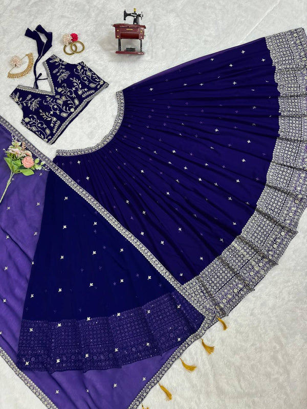 Purple Stunning Faux Georgette Sequin Embroidered Lehenga Choli Set with Lace Border Dupatta ClothsVilla
