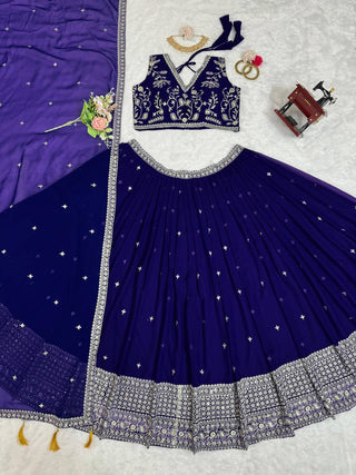 Purple Stunning Faux Georgette Sequin Embroidered Lehenga Choli Set with Lace Border Dupatta ClothsVilla