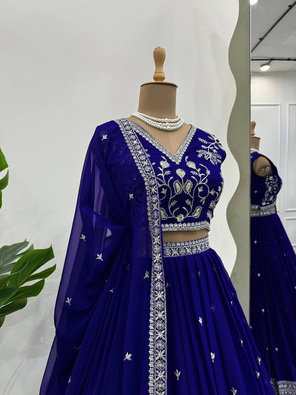 Purple Stunning Faux Georgette Sequin Embroidered Lehenga Choli Set with Lace Border Dupatta ClothsVilla