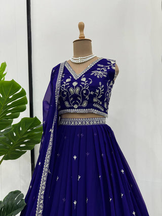 Purple Stunning Faux Georgette Sequin Embroidered Lehenga Choli Set with Lace Border Dupatta ClothsVilla