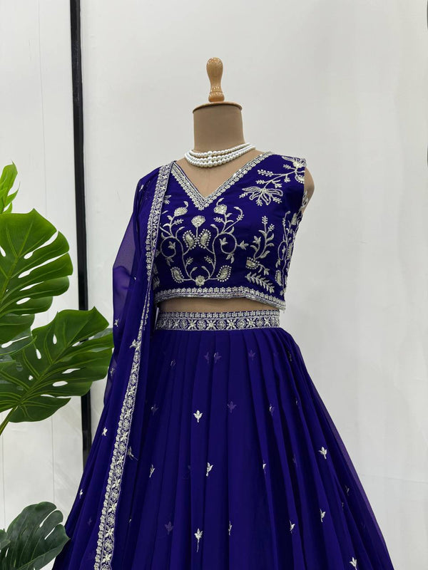 Purple Stunning Faux Georgette Sequin Embroidered Lehenga Choli Set with Lace Border Dupatta ClothsVilla
