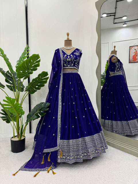 Purple Stunning Faux Georgette Sequin Embroidered Lehenga Choli Set with Lace Border Dupatta ClothsVilla Main image
