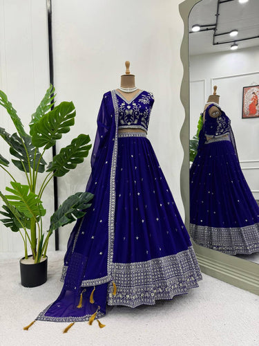 Purple Stunning Faux Georgette Sequin Embroidered Lehenga Choli Set with Lace Border Dupatta ClothsVilla