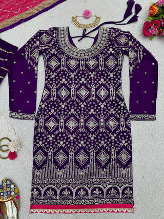 Purple Stylish Fox Georgette Sharara Set with Sequin, Thread & Dori Work Fancy Lace Border Clothsvilla