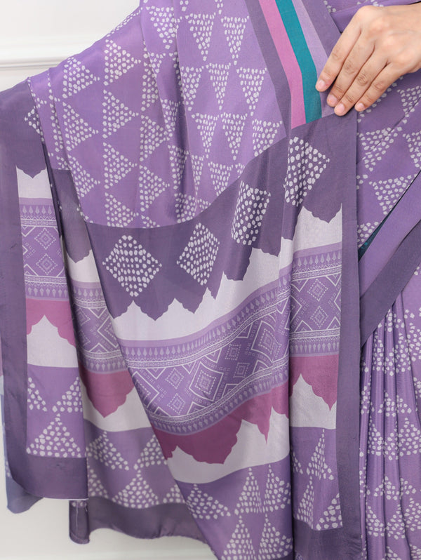 Purple Stylish Satin Crepe Saree ClothsVilla