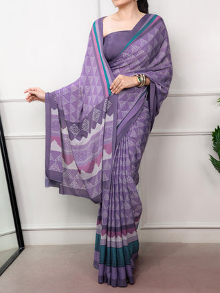 Purple Stylish Satin Crepe Saree ClothsVilla