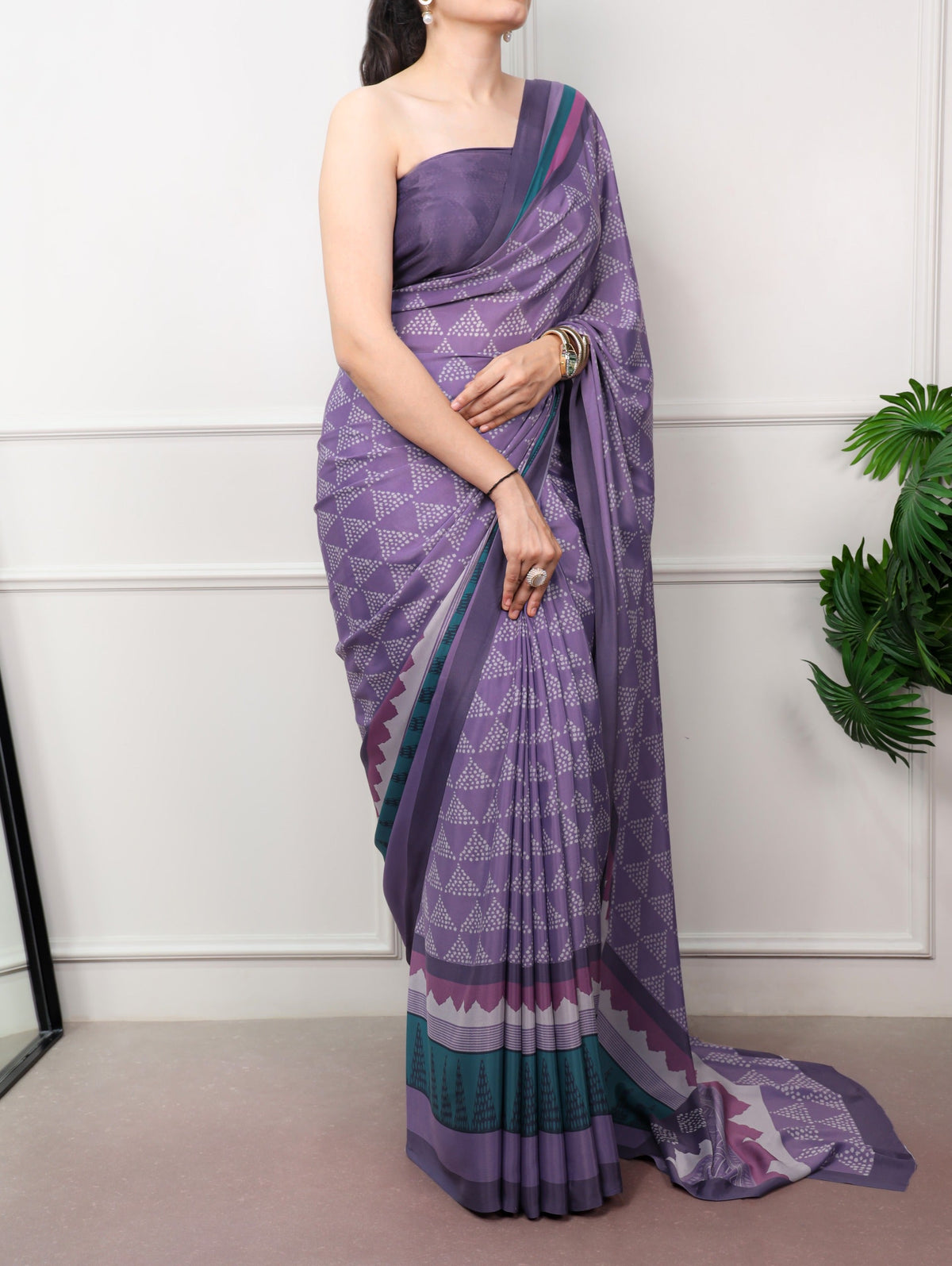 Purple Stylish Satin Crepe Saree ClothsVilla