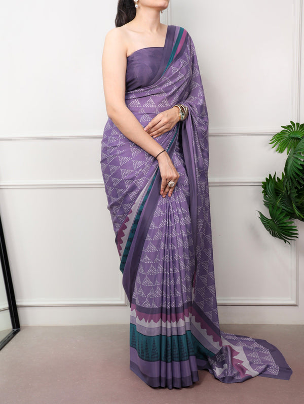 Purple Stylish Satin Crepe Saree ClothsVilla