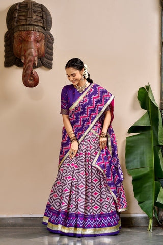 Purple Tasar Silk Foil Print Lehenga Set ClothsVilla