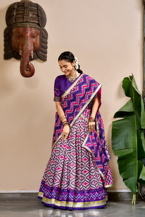 Purple Tasar Silk Foil Print Lehenga Set ClothsVilla Main image