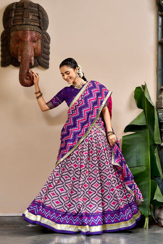 Purple Tasar Silk Foil Print Lehenga Set ClothsVilla