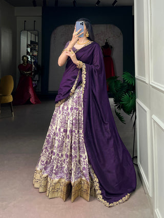 Purple Tasar Silk Printed Lehenga ClothsVilla