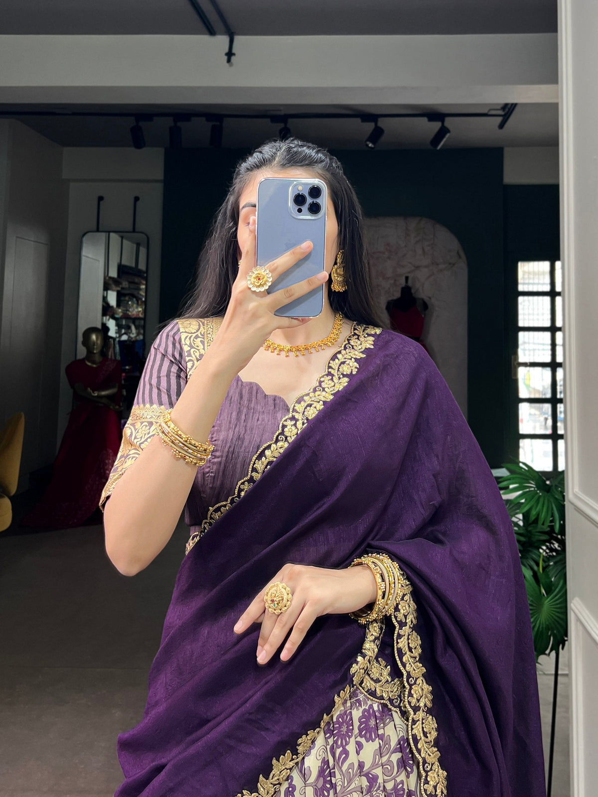 Purple Tasar Silk Printed Lehenga ClothsVilla