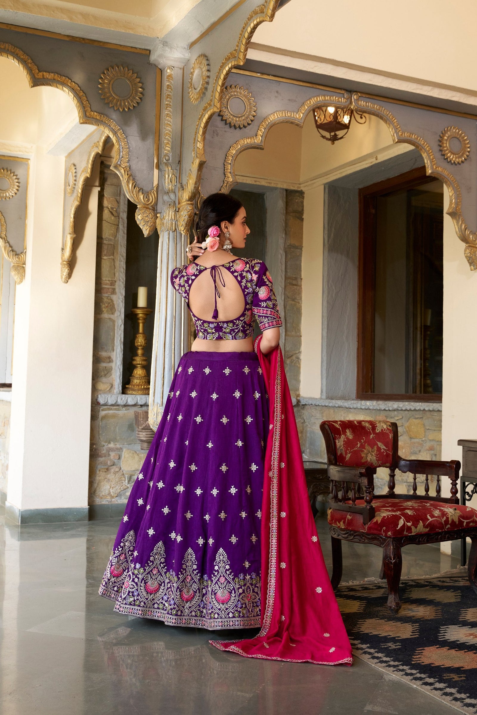 Purple Timeless Elegance – Vichitra Silk Embroidered Lehenga Set ClothsVilla