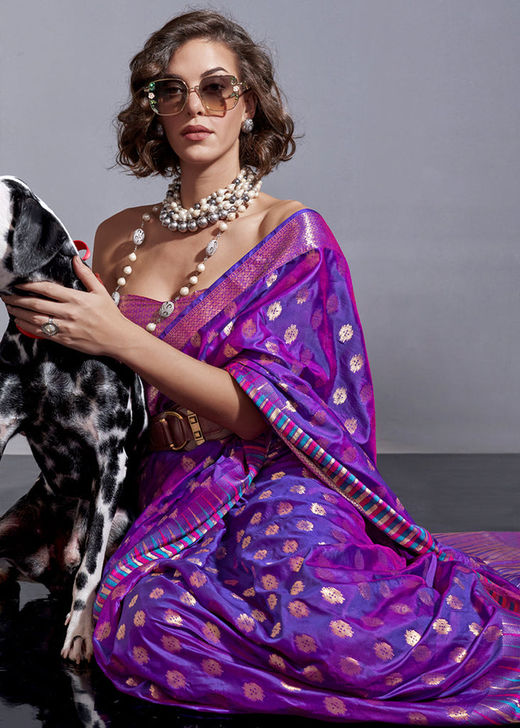 Purple Timeless Banarasi Blended Silk Saree with Intricate Design – Perfect for Grand Occasions ClothsVilla