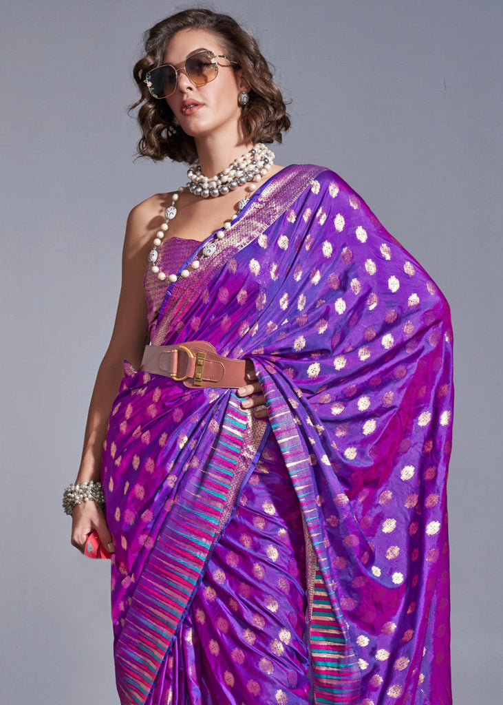 Purple Timeless Banarasi Blended Silk Saree with Intricate Design – Perfect for Grand Occasions ClothsVilla