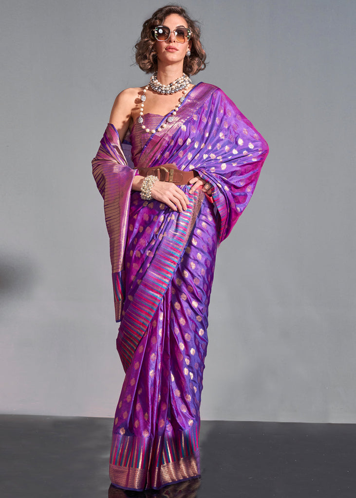 Purple Timeless Banarasi Blended Silk Saree with Intricate Design – Perfect for Grand Occasions ClothsVilla
