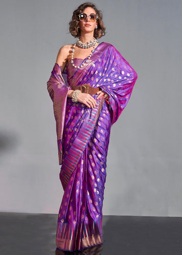 Purple Timeless Banarasi Blended Silk Saree with Intricate Design – Perfect for Grand Occasions ClothsVilla