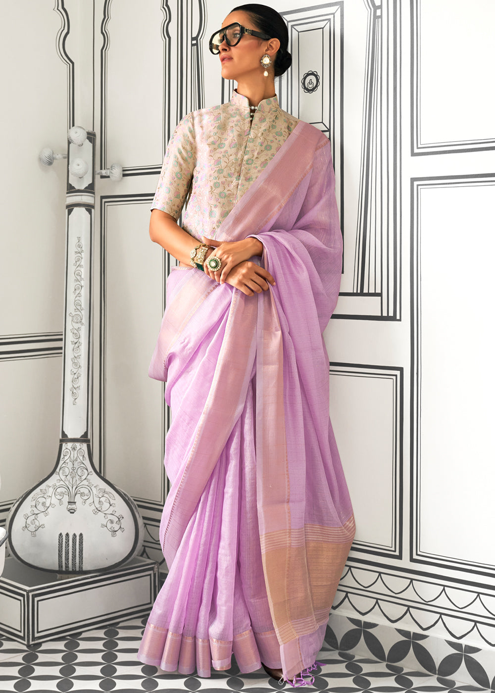 Purple Timeless Elegance Moss Chiffon Silk Saree – Grand & Bestselling Design ClothsVilla Main image